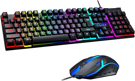 RGB Gaming Keyboard and Mouse-Light Up & LED Backlit Mechanical Keyboard & Mouse Combo-Rainbow Keyboard with 104 Keys- Gaming Mouse, for PS4, PS5, Xbox, PC, Laptop-Black