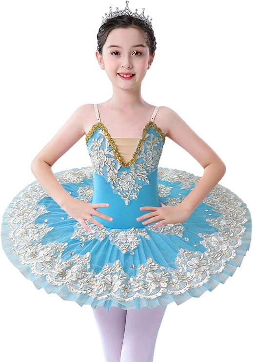 ZX Girls Camisole Skirted Leotard Ballet Dress Sparkle Lace Swan Lake Tutu Ballerina Costumes for Competition 4-13Y