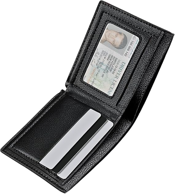 Wallets Slim PU Leather, Black Card Wallet for Men and Women, 2 Banknote Compartments Wallets, Minimalist Wallet for Men UK with ID Card Window, Credit Cards (Black)