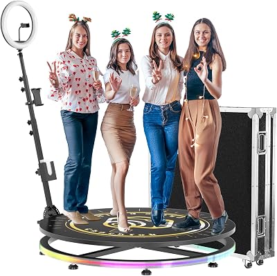 MWE 360 Photo Booth Machine for Parties with Flight Case,Software APP Remote Automatic 360 Spin Camera Video Booth Light Box, 40in