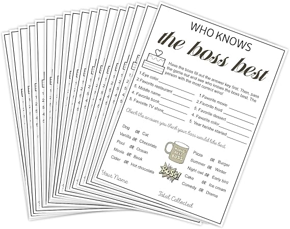 Office Party Games Card for Women Men Boss Day Gifts Team Building Games Card Leadership Brithday Coworkers Gift Who Knows the Boss Best