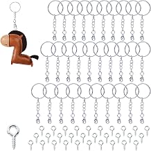 Keyring Rings,60 PCS Keyring Making Kit with Chain,30 Lobster Clasps,30 Screw Eye Pins,Key Chains for Craft,Bulk DIY Split Rings and Keychain Accessories for Crafting,Bag Charms and Jewellery Making