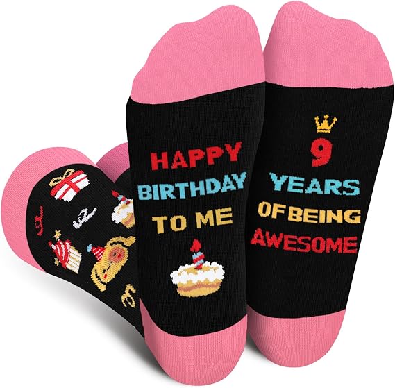 Funny Birthday Crew Socks for Boys and Girls Ages 7 8 9 and 10