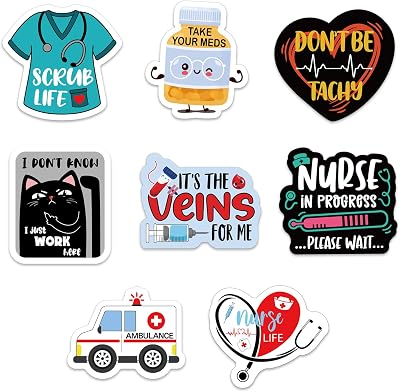 YAZMEEN 80 Pcs Funny Nurse Stickers 2 Nurse Life Stickers Medical Themed Decals for Water Bottle Laptop Phone Envelope Funny Work Accessories Gifts for RN CNA LPN Nurse Doctor Medical Assistant