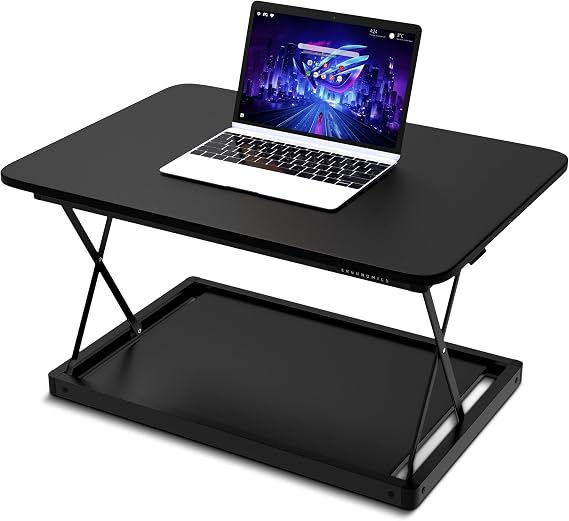 Uncaged Ergonomics CHANGEdesk Mini Standing Desk Converter, Compact Sit Stand Desk Riser for Laptop or Single Monitor, 27.5 x 19.5 in., 4 Heights, Fully Assembled