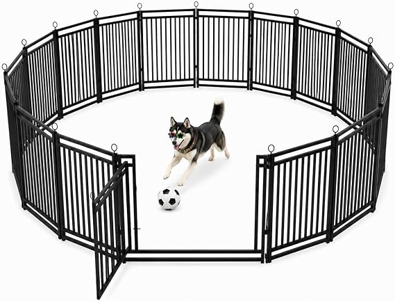 40-Inch Metal Dog Playpen, 16 Panels (14 Panels + 2 Gates), Indoor Outdoor Dog Fence and Exercise Pen, Portable Pet Enclosure for Yard, Garden, Camping and RV, Black-Silver