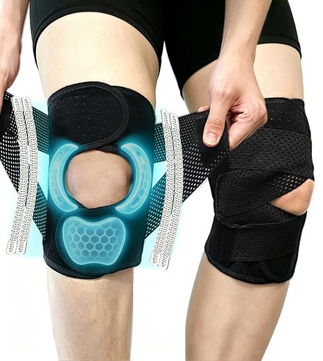 Knee Brace with Spring Stabilizers, 2PCS Knee Support for Men & Women