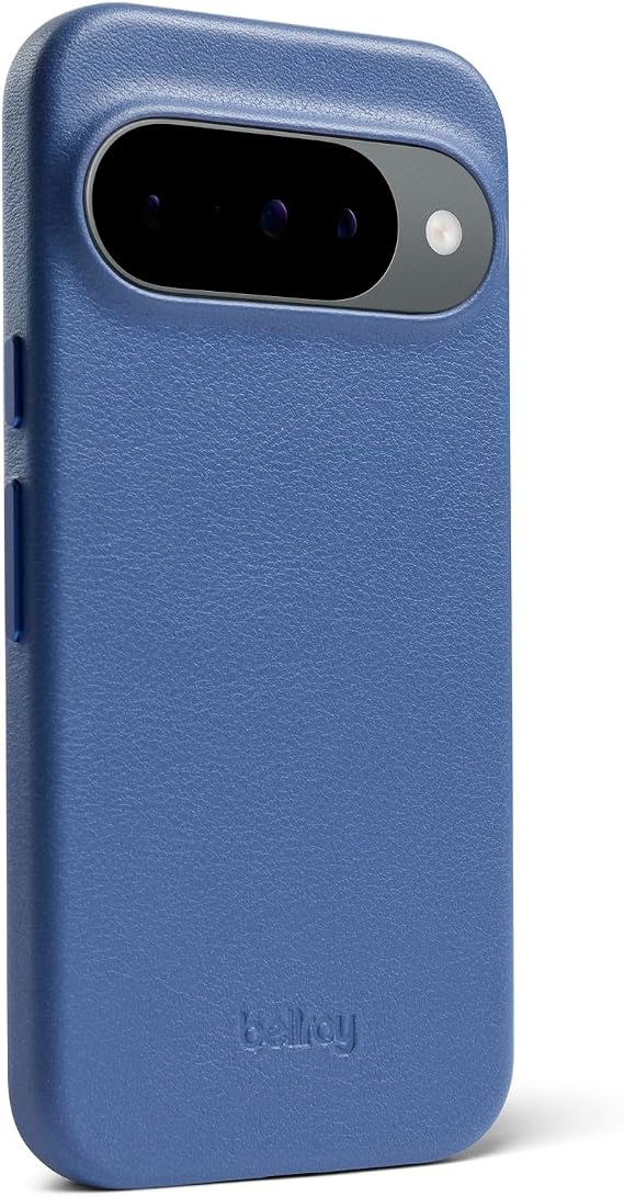 Bellroy Phone Case, Compatible with Google Pixel 10 and 10 Pro - Sapphire | Slim leather phone case for Google Pixel 10 and 10 Pro with a soft microfiber lining  access to buttons and ports