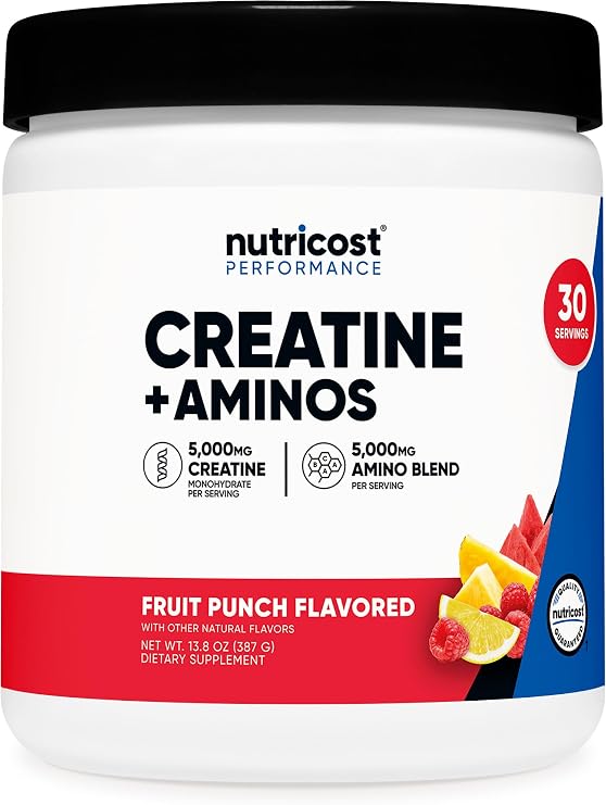 Nutricost Creatine + Aminos BCAA Blend (Fruit Punch Flavored) 30 Servings