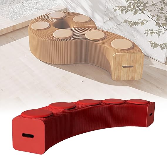 Paper Folding Stool Accordion Folding Paper Stool Honeycomb Structure Design Single-seat Load Capacity 200kg No Assembly Required Ideal for Living Rooms and bedrooms(Red,30x30x200-300cm)