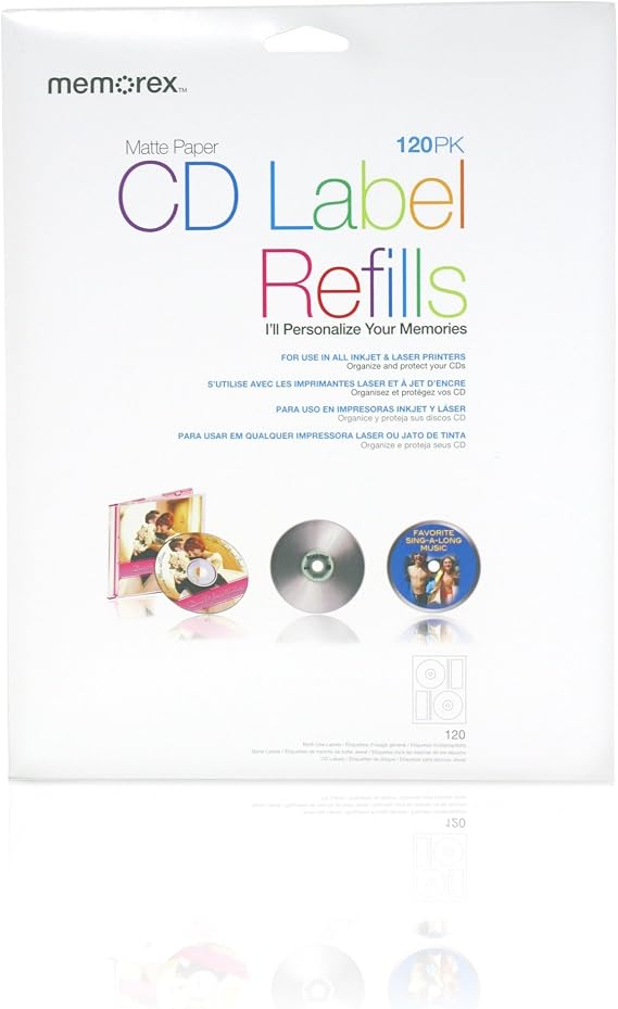Memorex CD/DVD Labels 120-Pack, White