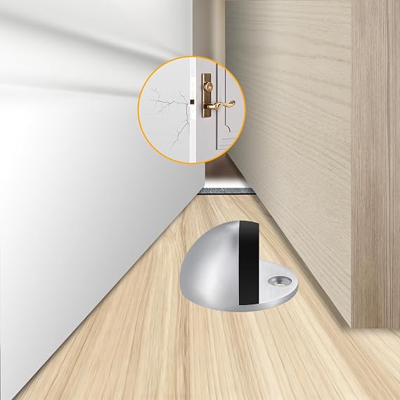 Floor Door Stop - Robust Stainless Steel Door Stop for Commercial & Outdoor Use - Easy Install, No Drill Option - Silver Black, 1 Pack