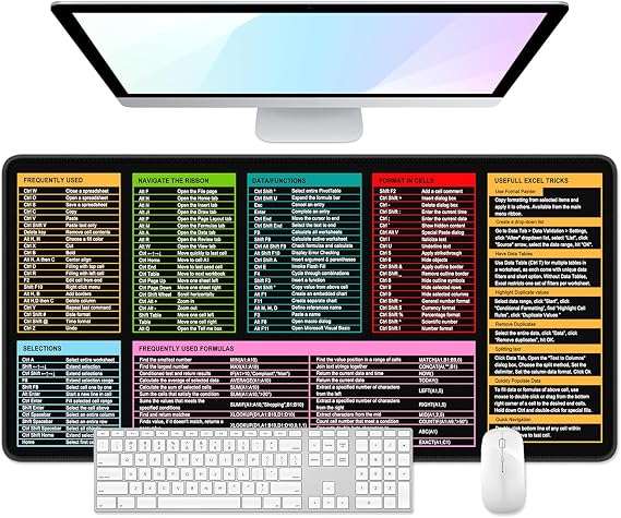 Desk Pad, Large Gaming Mouse Pad, 32" x 16", Excel Shortcuts