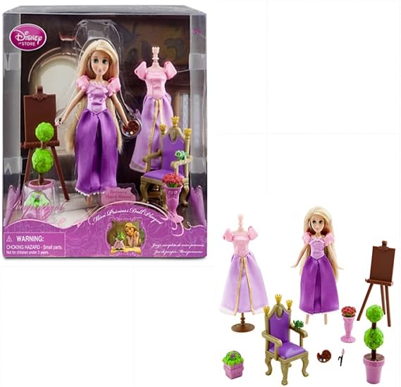 DISNEY TANGLED RAPUNZEL PLAYSET Mini Doll 2 Outfits Chair Easel Paintbrush Palette Pascal ++