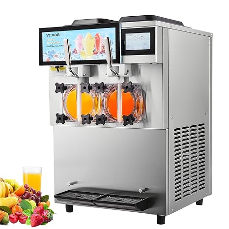 VEVOR Commercial Slushy Machine, 2 x 12L / 3.17 Gal Double Tanks, Cool and Freeze Modes, Stainless Steel Margarita Smoothie Frozen Drink Maker, Slushie Machine for Party Cafes Restaurants Bars Home