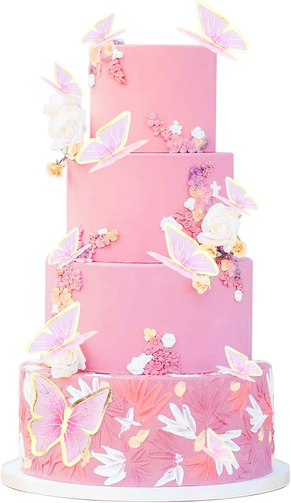 Pack of 30 Red Color Gold Edge Mixed Size Lively 3D Waterproof Butterfly Cupcake Topper for Girls Women's Happy Birthday Wedding Party Cake Wall Party Food Decorations