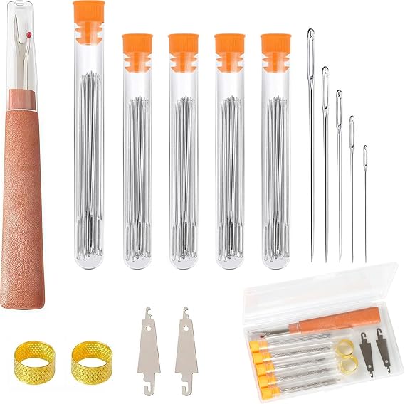 50 Large Eye Sharp Sewing Needles Set, Hand Sewing Needles in 5 Sizes for Sewing, Mending and Crafts, Packed by Size in Needle Tubes, Clear Storage Box