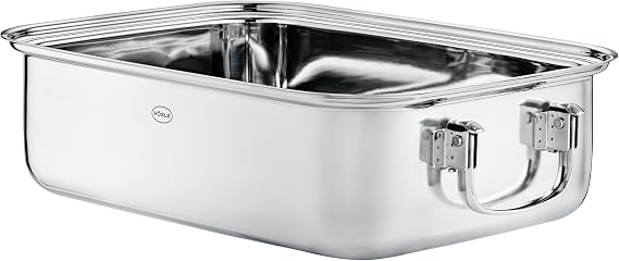RÖSLE Roasting Dish 18/10 Stainless Steel (37 x 27 cm, Approx. 8 L) - Rectangular Oven Roasting Dish with Folding Handles, Dishwasher Safe, Ideal Casserole Dish for Roasts and Stewing Dishes