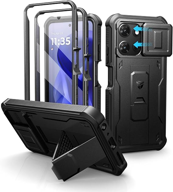 Dexnor for Motorola Moto G-Power-5G-2025 Case, [2 Front Frame] [Built-in Magnetic Slide Camera Cover & Kickstand] Heavy Duty Protection Shockproof Phone Case with Screen Protector, 6.8 inch Black