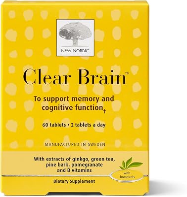 New Nordic Clear Brain Tablets, Supports Normal Cognitive Health and Memory, with Green Tea and Walnut, Swedish Made, 60 Count Pack of 1