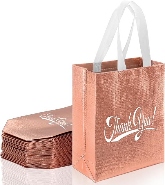 30PCS Thank You Gift Bags with Handles for Wedding, Rose Gold-2