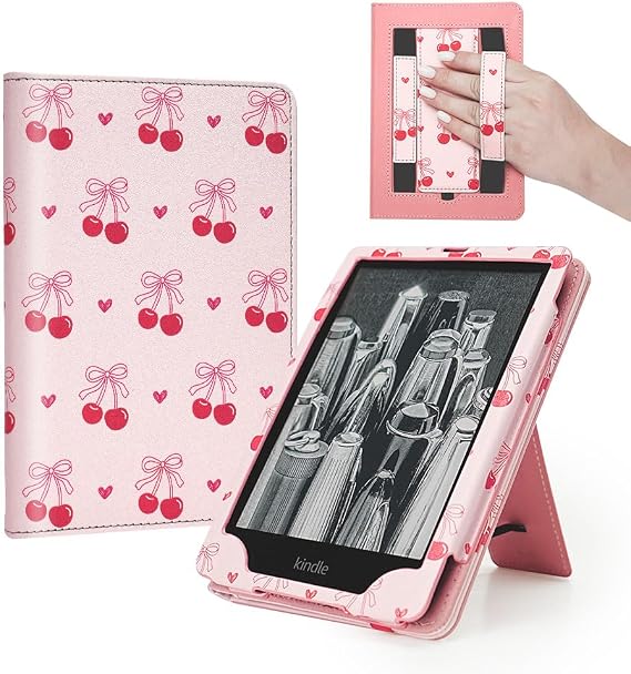 7"/6.8" Pink Cherry Bow Case for Kindle Paperwhite 11th/12th Gen