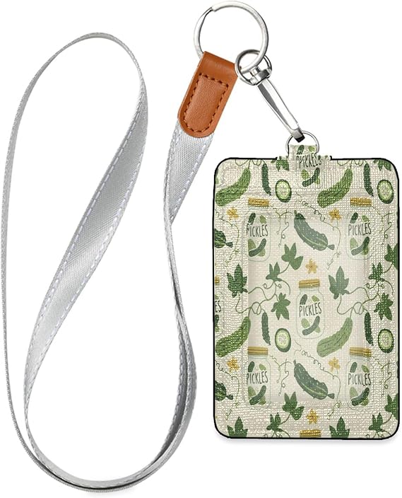 Pickles Leather ID Badge Holder with Lanyard, 1 Clear ID Window & 2 Card Slots for Women Men Office Teacher Nurse