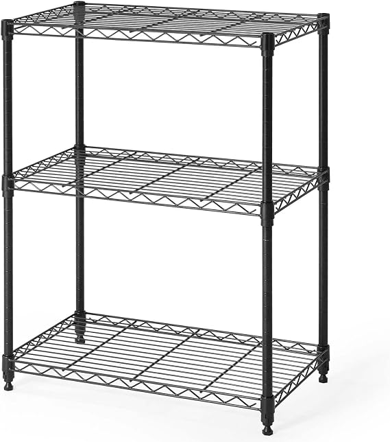 Fencer Wire 3/4/5-Tier Adjustable Height Wire Shelving Unit, Garage Shelving Storage Organizer, Wire Rack Shelving, Metal Steel Storage Shelves, Utility Storage Shelf with Leveling Feet, Black