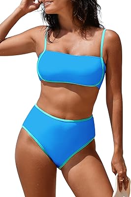 Pink Queen 2026 Womens High Waisted Bikini Sets Two Piece Swimsuit Color Block High Cut Bathing Suits Beach
