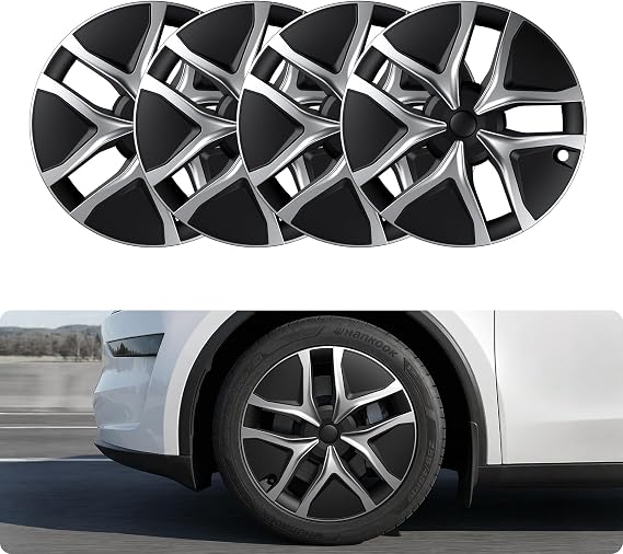 BASENOR Wheel Covers 19 inch for Tesla Model Y Juniper Hubcap, (Proprietary & Aerodynamic Design) Replacement Hub Caps Rim Protector Compatible with Model Y Accessories 2025 2026, Black & Sliver