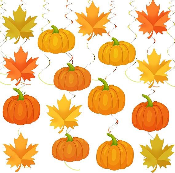 36pcs Thanksgiving Fall Pumpkin Maple Leaf Hanging Swirls Decorations,Autumn Fall Thanksgiving Hanging Swirls Streamers Ceiling Swirl for Fall Home Classroom Harvest Party Decorations