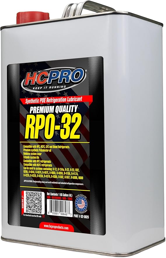 HCPRO RPO-32 Polyolester Refrigeration Oil Premium POE Lubricant for A/C & Refrigeration Compressors, High-Performance Synthetic Oil for HVAC System Protection & Long-Term Efficiency (1, Gallon)