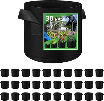 30 Pack 10 Gallon Plant Grow Bags, Breathable Felt Non-Woven Aeration Fabric Plant Grow Pots, Garden Planting Containers for Nursery Vegetable Flower Grow Bags with Handles 15.7x11.8inch