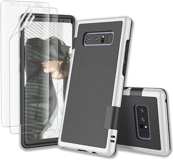 Case for Galaxy Note 8, Note 8 Case with 2 Pack HD Soft Screen Protector, Contrasting Colors Ultra Slim One-Piece Anti-Slip Rugged Soft TPU Bumper Shockproof Case Cover for Galaxy Note 8 - Black