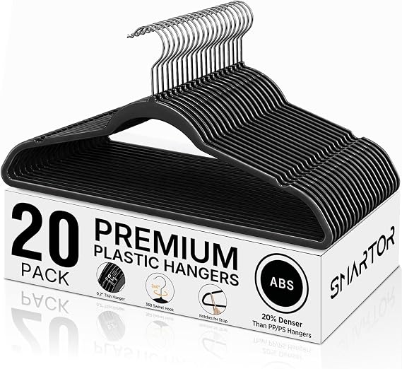 SMARTOR Plastic Hangers 20 Pack - Thin Hangers for Space Saving - Black