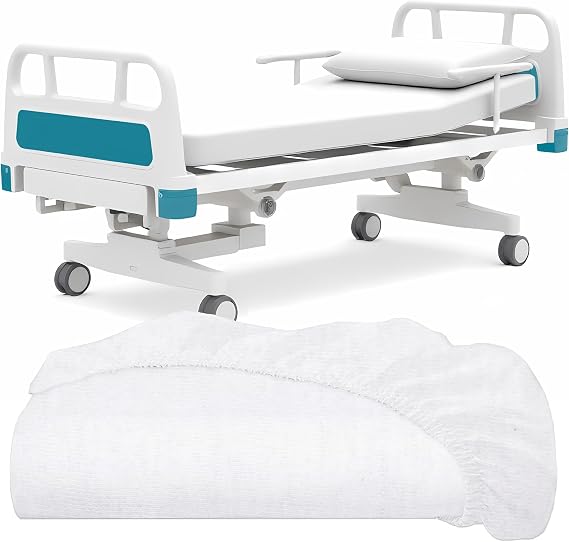 White Classic Fitted Hospital Bed Sheets, Cotton Fitted Sheet with 200 Thread Count, Soft Standard Sheets for Hospital Bed Size: 36" x 80" x 9"