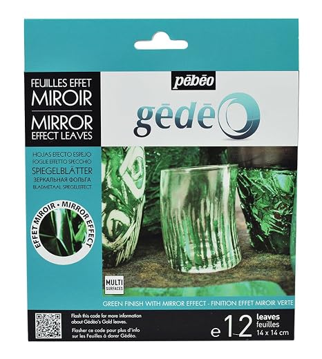 Pebeo 766547 Gedeo Mirror Effect Leaves Adhesive Sheet, Green