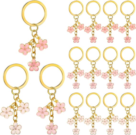 12 Pcs Cherry Blossom Flower Keychain for Women Cute Charm Accessories