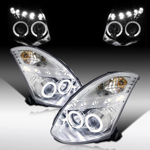 Autozensation Headlights For 2003-2007 Infiniti G35 Coupe Chrome Left+Right