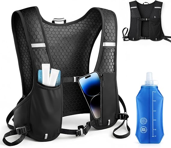 Running Vest, Hydration Vest with Water Bottle, Running Vest for Mens & Women, Running Backpack, Adjustable, Reflective Strips, Unisex