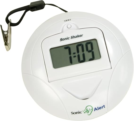 Sonic Alert Digital Alarm Clock - Travel Alarm Clock for Heavy Sleepers - Bed Shaker Alarm Clock - Vibrating Alarm Clock Under Pillow - Battery Operated White