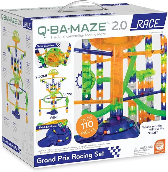 MindWare Q-BA-Maze 2.0 Grand Prix Racing Set Marble Run Building Toy with Motion-Activated Lights, Ages 8 and Up