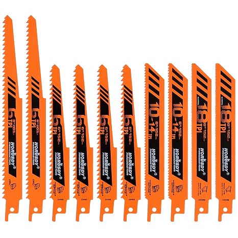 HORUSDY 10-Piece Reciprocating Saw Blades Set - Professional Sawzall Blades for Wood, Metal, Drywall & Plastic - High Carbon Steel Pruning Saw Blades - Compatible with DeWalt, Milwaukee & More