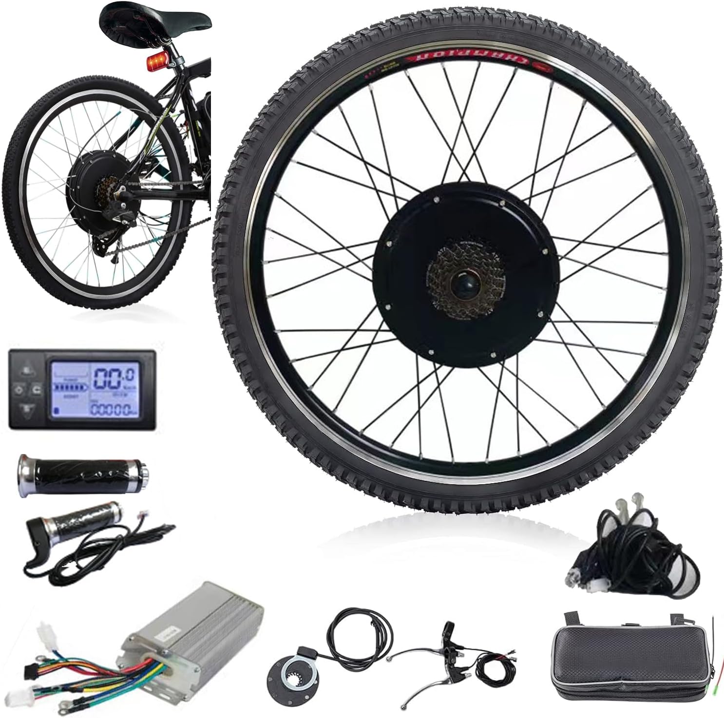 E-Bike Motor Wheel Conversion Kit Rear Wheel Drive 24in 1000W with Power Controller Display Turn Bike to Ebike Electric Wheel Motor Bicycle Modification Parts Kits Black 24in Rear Drive 1KW