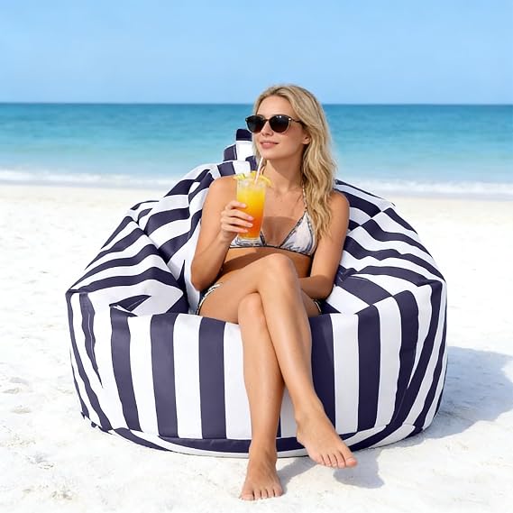 Waterpoof Outdoor Bean Bag Beach Beanbag Oxford Pouf Cover Salon Garden Beanbag Chair Corner Seat Floor Couch/Lounger for Pool Indoor Boneless Chair Cover Lazy Floor(Slate Blue,Large)