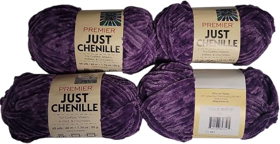Premier Just Chenille Yarn, Purple, 65 Yards, 1.76 oz, 100% Polyester, for Crafters and Knitters