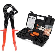 Sanuke Hydraulic Crimping Tool and Ratchet Cable Cutter, 12 AWG to 2/0 AWG, 10 Tons Electrical Terminal Cable Crimper Tool Kit with 9 Die Sets and 40PCS Copper Wire Lugs