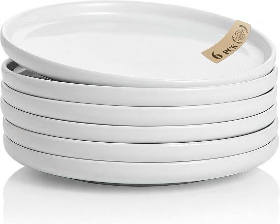 Ceramic Appetizer Plates Set of 6,White Dessert Plates 8 Inch,Small Dinner Plates,Modern Round Salad Plates,Porcelain Serving Dishes for Pasta,Snack,Bread,Dessert,Sushi Microwave & Dishwasher Safe
