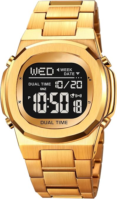 Reginald Men's Multifunctional Electronic Watch Outdoor Sports Watch EL Light Large Digital Display Timing Stainless Steel Watch
