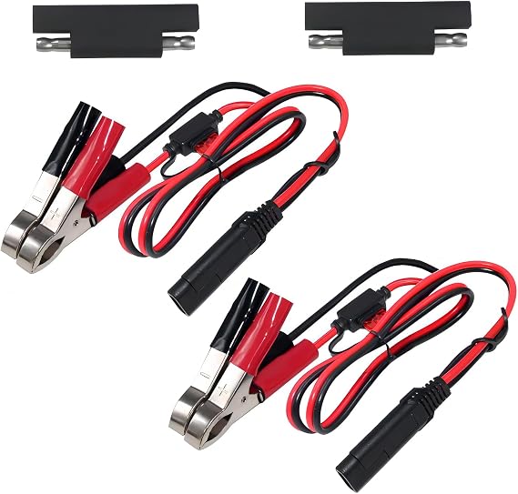 1.5FT 12V 2Pin Quick Disconnect Cable - SAE to Battery Clamp Cord 7.5A Fuse (2 Pack)